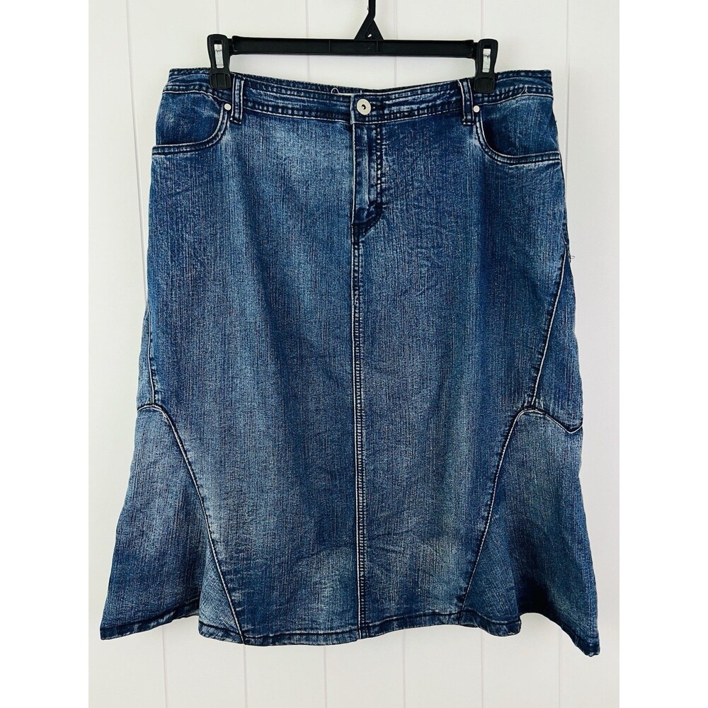 Cato Est 1946 Denim Blue Flare Hem Jean Skirt Blue Stretchy Comfy Plus 16W